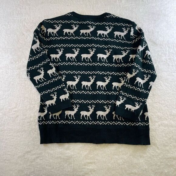 Forever 21 Medium Holiday Cardigan Green Reindeer Print Button Sweater - Picture 11 of 13